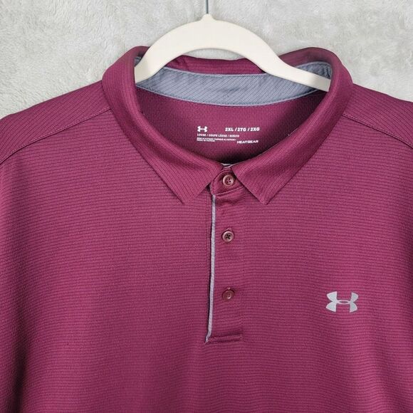Under Armour Mens Polo Shirt Size 2XL HeatGear Loose Fit Golf Red Maroon - Picture 3 of 7
